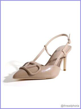 Slingback Stiletto Heels Closed Pointed Toe Faux Leather Buckle Pumps